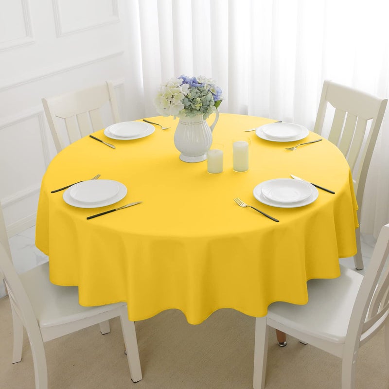 Romanstile Round Waterproof Tablecloth, Stain Resistant Washable Table Cloths Wrinkle Free Polyester Table Covers for Kitchen Dining Party Wedding Indoor and Outdoor - Yellow, 90 Inch - Image 2